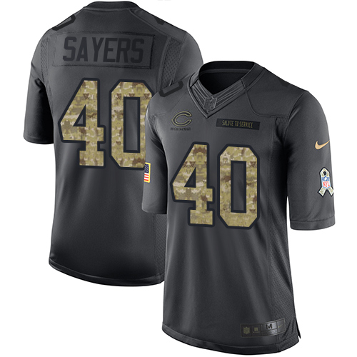 Men's Limited Gale Sayers Nike Jersey Black - #40 2016 Salute to Service NFL Chicago Bears